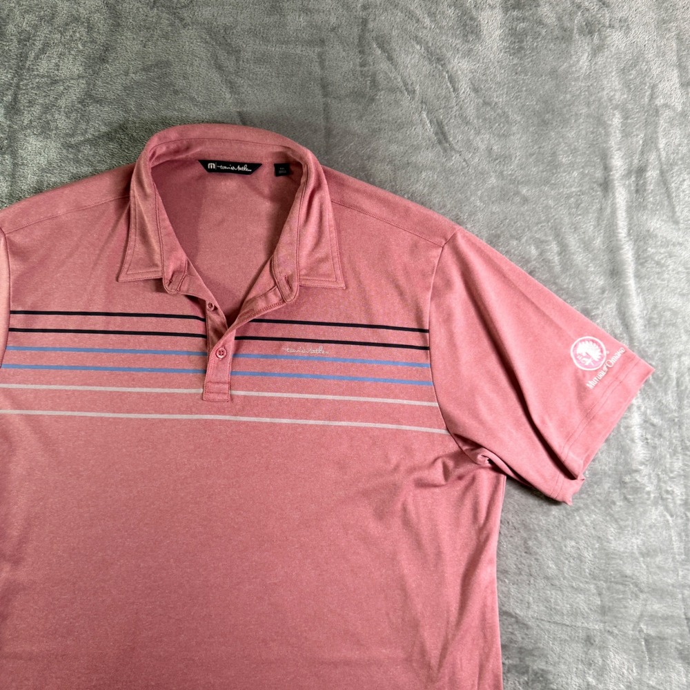 Travis Mathew Men XXL Polo Shirt Striped Short Sleeve Golf Shirt Mutual of Omaha